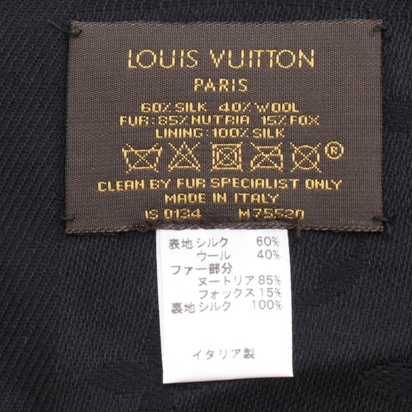 LOUIS VUITTON LV EUC MONOGRAM SHAWL SILK WOOL FUR BLACK - Picture 3 of 7